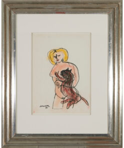 Corneille - Mixed media - Lady with black cat